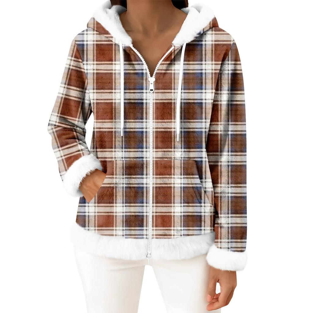 Women's Casual Fashion Long-Sleeved Zip-Up Fleece Hooded Cardigan