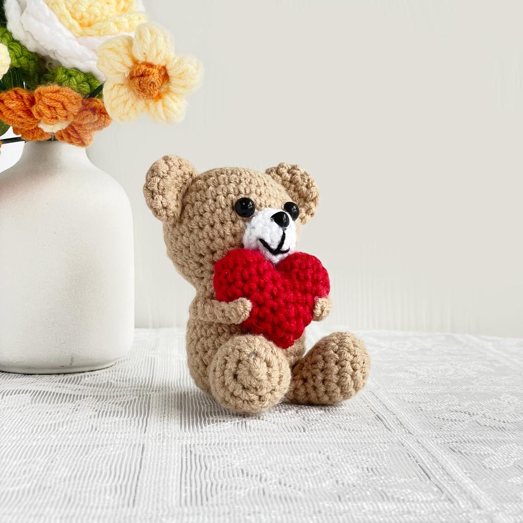 New Handmade Knitted Positive Energy Bear Doll With Card Home Room Decoration Funny Crochet Heart Bear Ornament Christmas Gifts