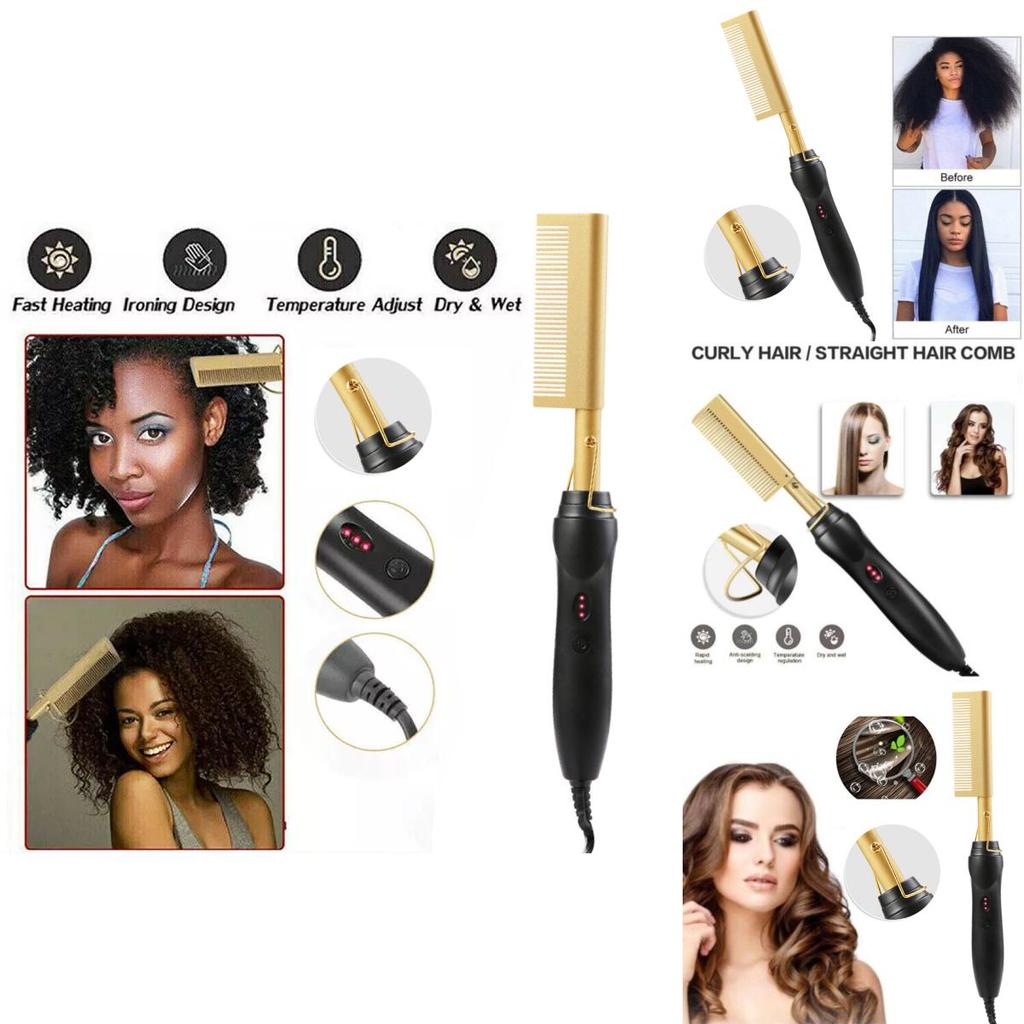 Hair Hot Comb Straightener Professional Press Comb Electric Curler Portable