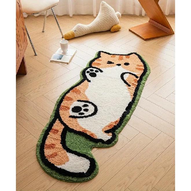 VIKAMA Cartoon Cat Bedroom Bedside Carpet, Soft And Comfortable Plush Floor Mat, Living Room Home Decoration Carpet