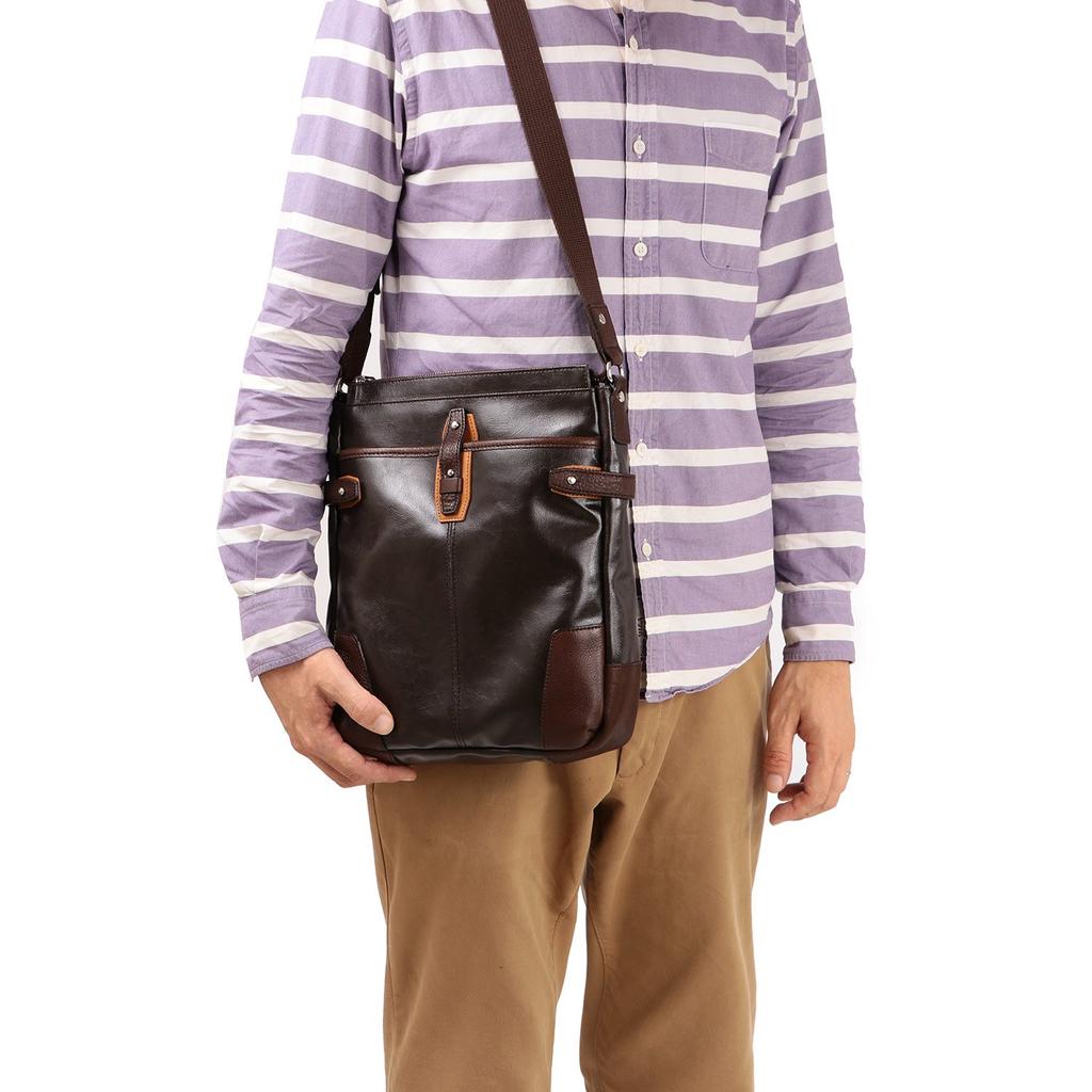 Сумка через плечо Kiwada Masaaki Shoten Canvas PU x Leather SD Легкая водоотталкивающая коровья кожа Сделано в Японии Шоколад [Toyooka Bag] (L)