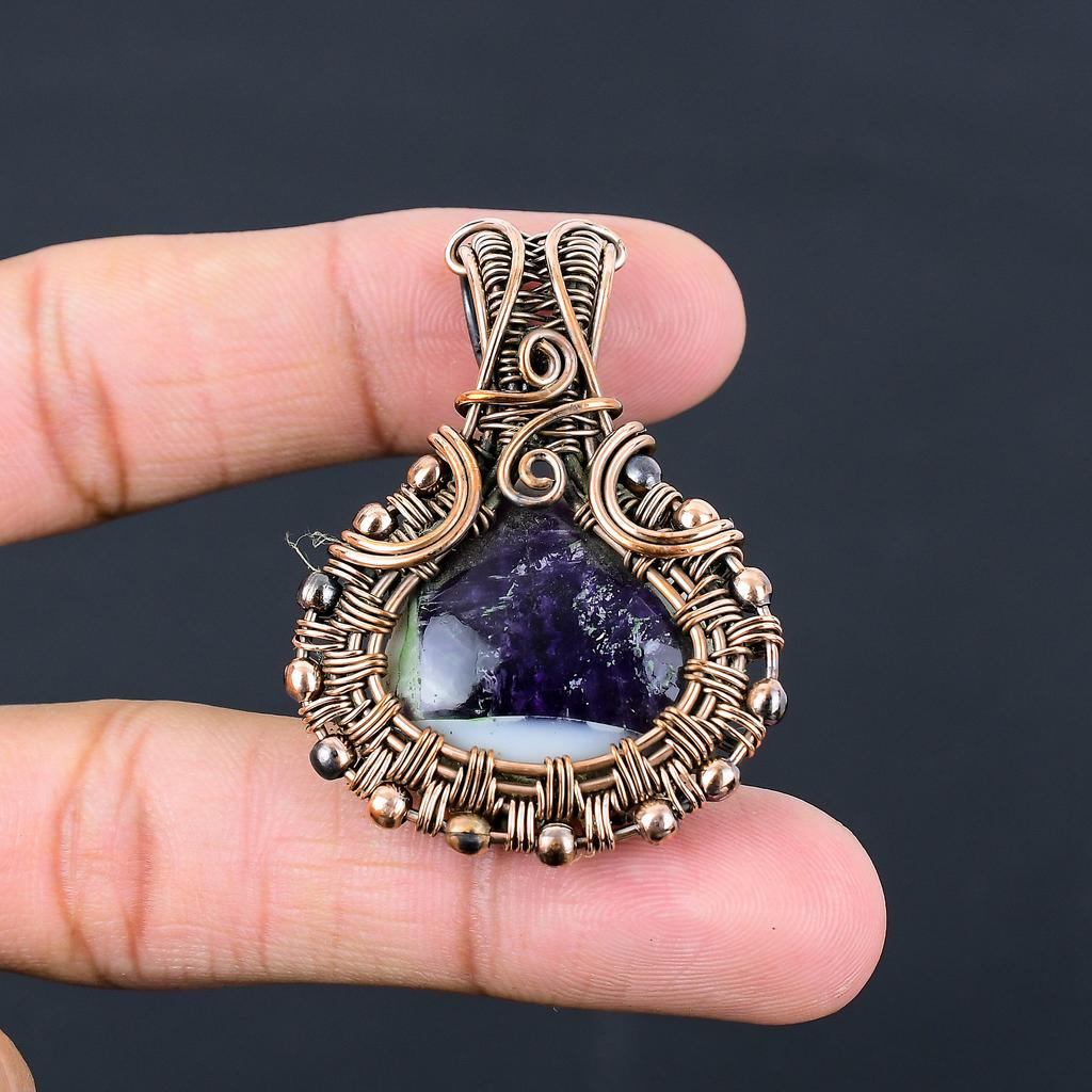 Подвеска ручной работы из медной проволоки с натуральным аметистом и шалфеем 1,97 дюйма z0G85