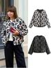 Осенняя ретро женская мода свободная хлопковая утепленная куртка с длинным рукавом и принтом