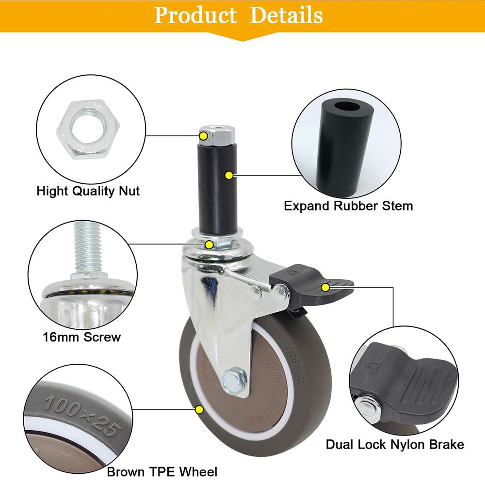 4 шт. ролики с расширяющимся стержнем, резиновое колесо из ТПЭ, встроенный шарикоподшипник для круглой трубы 22-28 мм, коммерческие кухонные столы