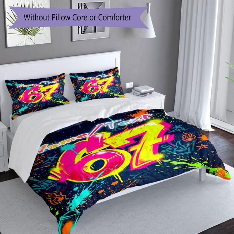 3PC Custom Name Graffiti Art Celebration Bedding Set Printed Bedding Set Duvet Cover Closure Includes 1 Duvet Cover & 206 Pillowcases for Bedroom