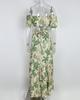 Women Off Shoulder Floral Print Short Sleeve Cut Out Maxi Dress Summer Bohemian Dress
