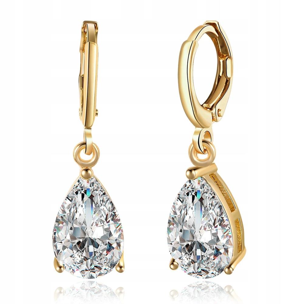 Women's Champagne 14k Gold Drop Teardrop Crystals Clasp Earrings