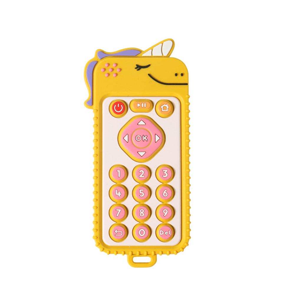 Детский силиконовый прорезыватель для зубов с дистанционным управлением «Единорог» с ручкой-имитатором и кнопкой для жевания, прорезыватель для зубов из пищевого силикона
