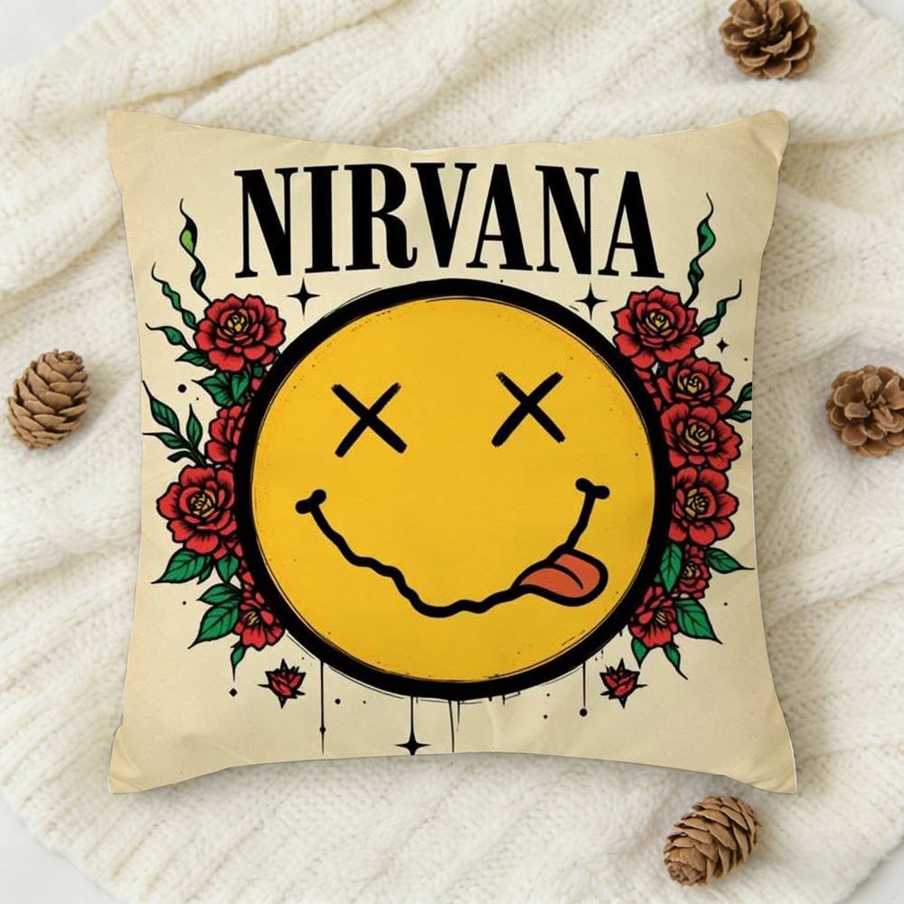 Band Nirvana Doublesided Printed Square Decorative Cushion Cover for Sofa Living Room Home Decor