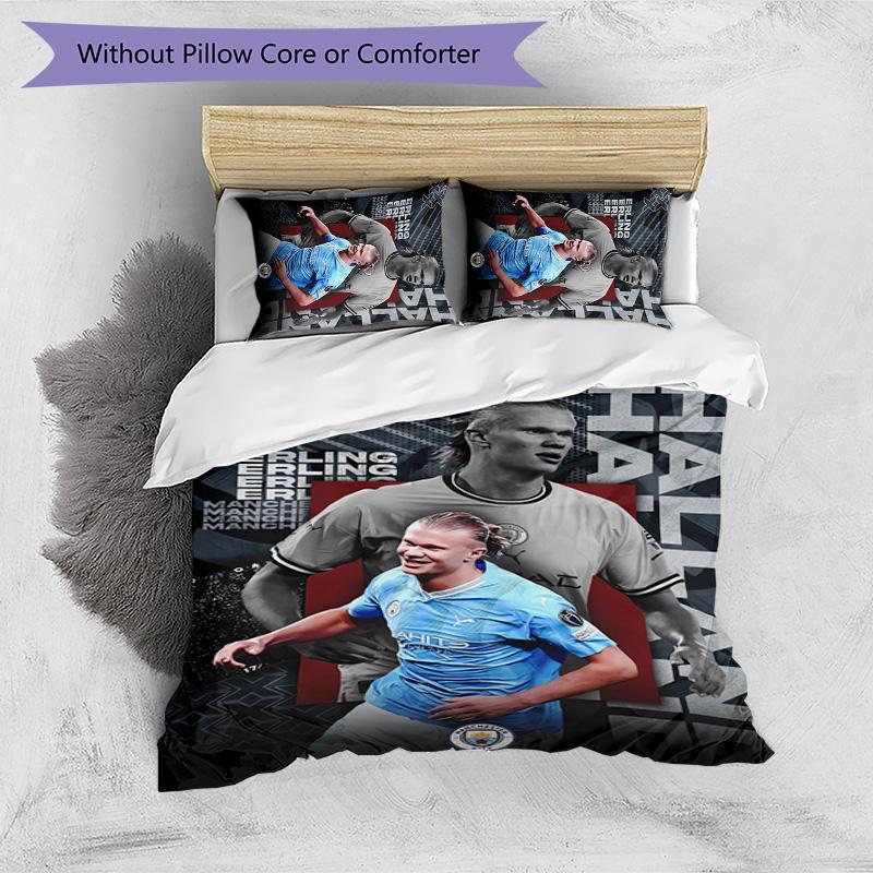 Erling Haaland Pattern Printed 3PCS Bedding Set Soft Skin-Friendly Washable Duvet Cover & Pillowcases Set All Season Bedroom