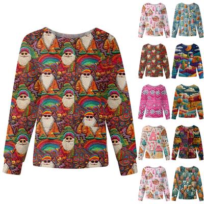 Женская повседневная модная куртка с длинными рукавами и на одной пуговице с рождественским принтом