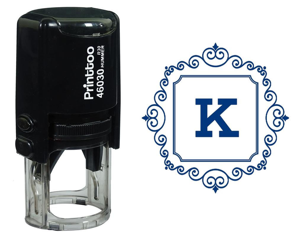 Printtoo Square Swirl Border Alphabet K Monogram Initial Self Inking Rubber Stamp Office