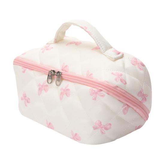 Стеганая косметичка с цветочным принтом, полностью открывающаяся на 180 градусов, дорожный органайзер для косметики, женская большая вместительная сумка для туалетных принадлежностей для отпуска, для ежедневного использования на туалетном столике
