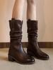 Fashion Brown Warm Mid Calf Shoes Woman Middle Heel Boot Goth Large Size Gyaru Comfortable and Elegant Hot Y2k Half High Boots for Women