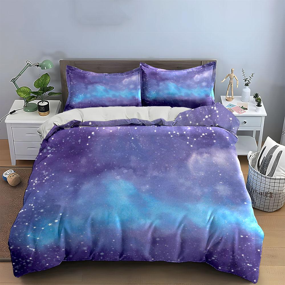 Galaxy Starry Night Decor Set Bedding Set with 1 Duvet Cover 2 Pillowcases Single Double King Queen, Gift