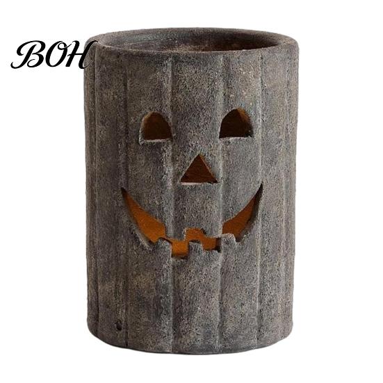 Spooky Halloween Atmosphere Lighting Pumpkin Candle Holder, Resin Hollow Candlestick, Vintage Country Durable Waterproof Statues Style Lantern