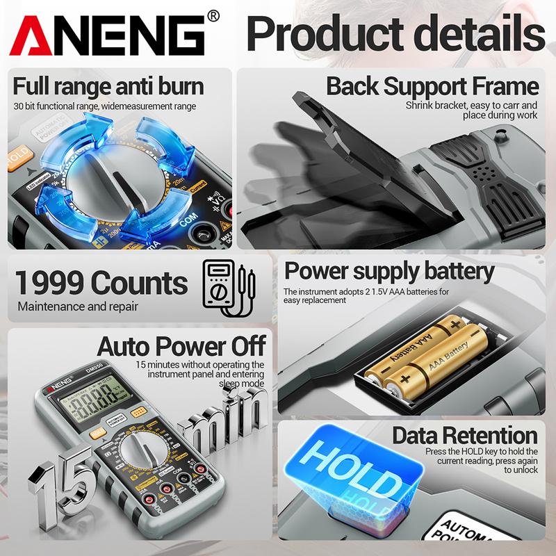 Цифровой мультиметр Smart Tester ANENG DM950 1999 отсчетов AC/DC Напряжение Ток hFE Транзистор Профессиональный Многофункциональный Детектор
