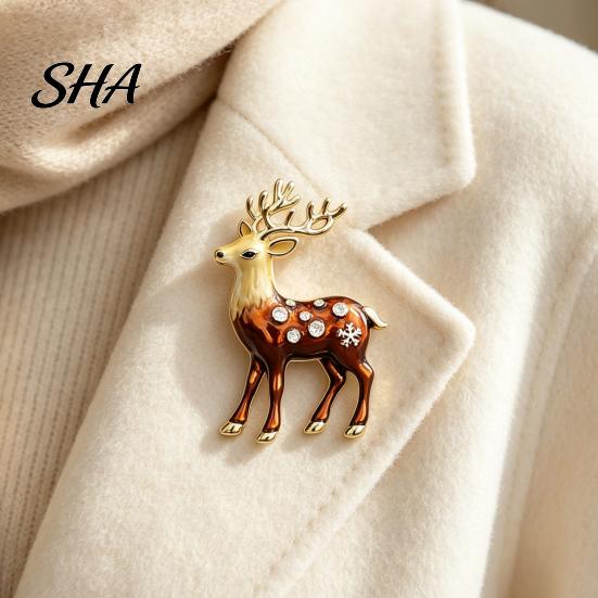Reindeer Shape Brooch Christmas Pin, Rhinestone Elk Lapel Sweater Pin Cardigan Coat Suits Accessories, Jewelry Gift for Xmas Lightweight