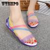 Summer New Beach Hole Shoes Female Flat with Fish Mouth Jelly Shoes Students Flat Plastic