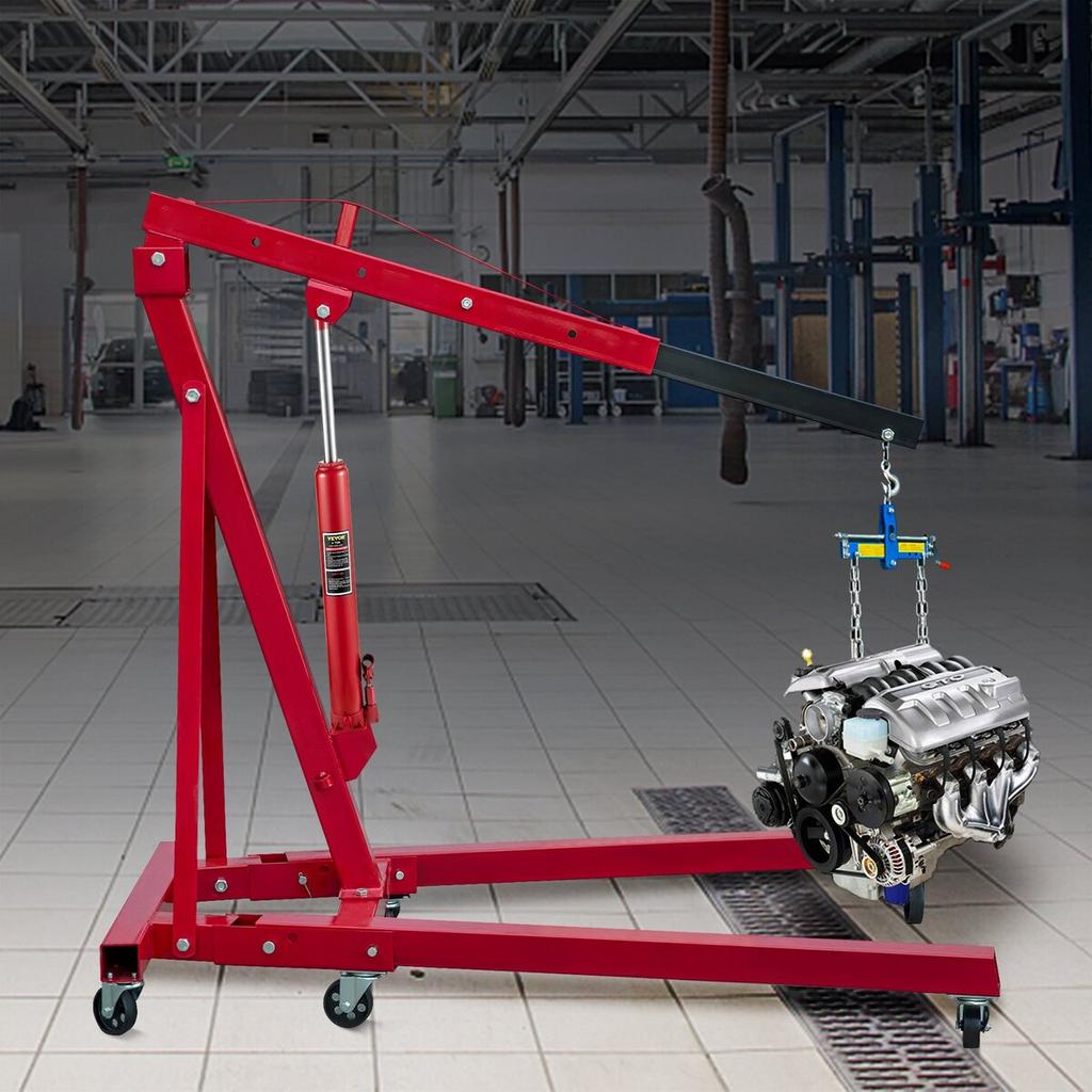 Hydraulic Long Ram Jack, 4 Tons/8818 lbs Capacity, with Single Piston Pump and Flat Base, Manual Cherry Picker with Handle, for Garage/Shop Cranes,