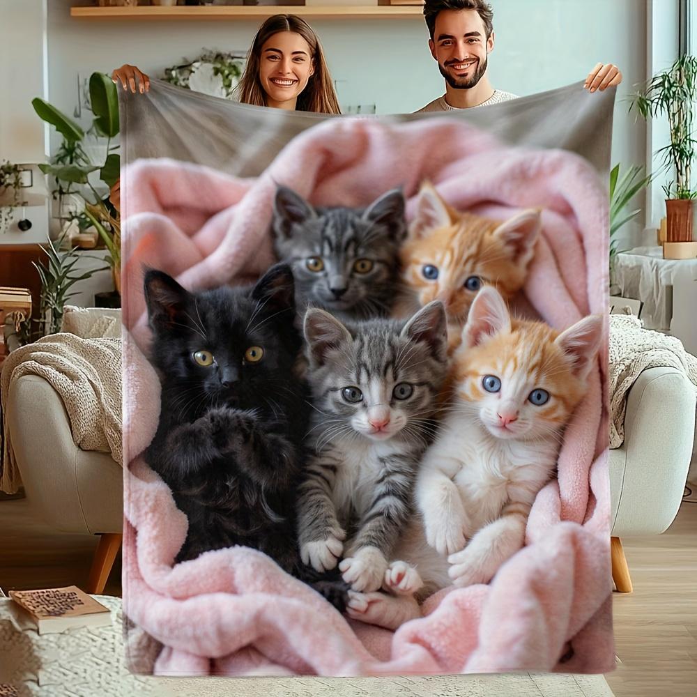 Милый котенок Флисовое одеяло Очаровательные кошки в розовом одеяле Мягкое уютное покрывало Декор для дома для гостиной или спальни Подарок для кошки