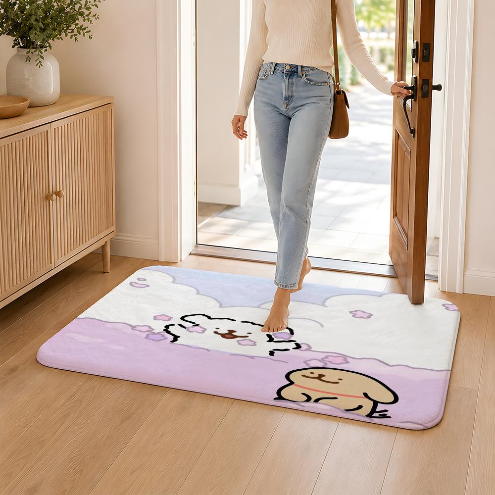Christmas Korean Line Puppy Floor Mat Flannel Rug Non Slip Absorbent Soft Washable For Entryway Hallway Bathroom Kitchen Decor