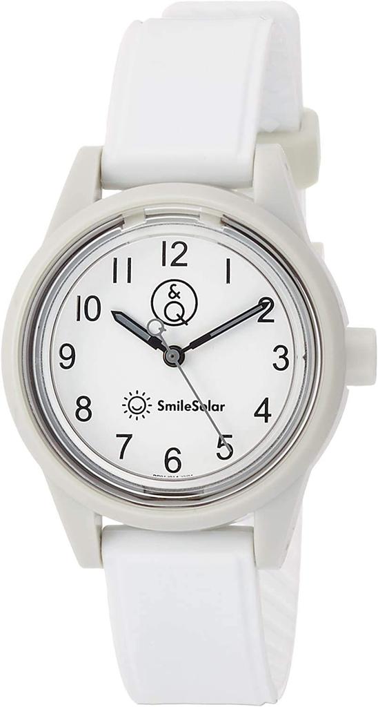 SmileSolar Smile Analog Watch with Waterproof Urethane White Q&Q (Q&Q Solar) Women's Solar-Powered Strap, RP01-014,