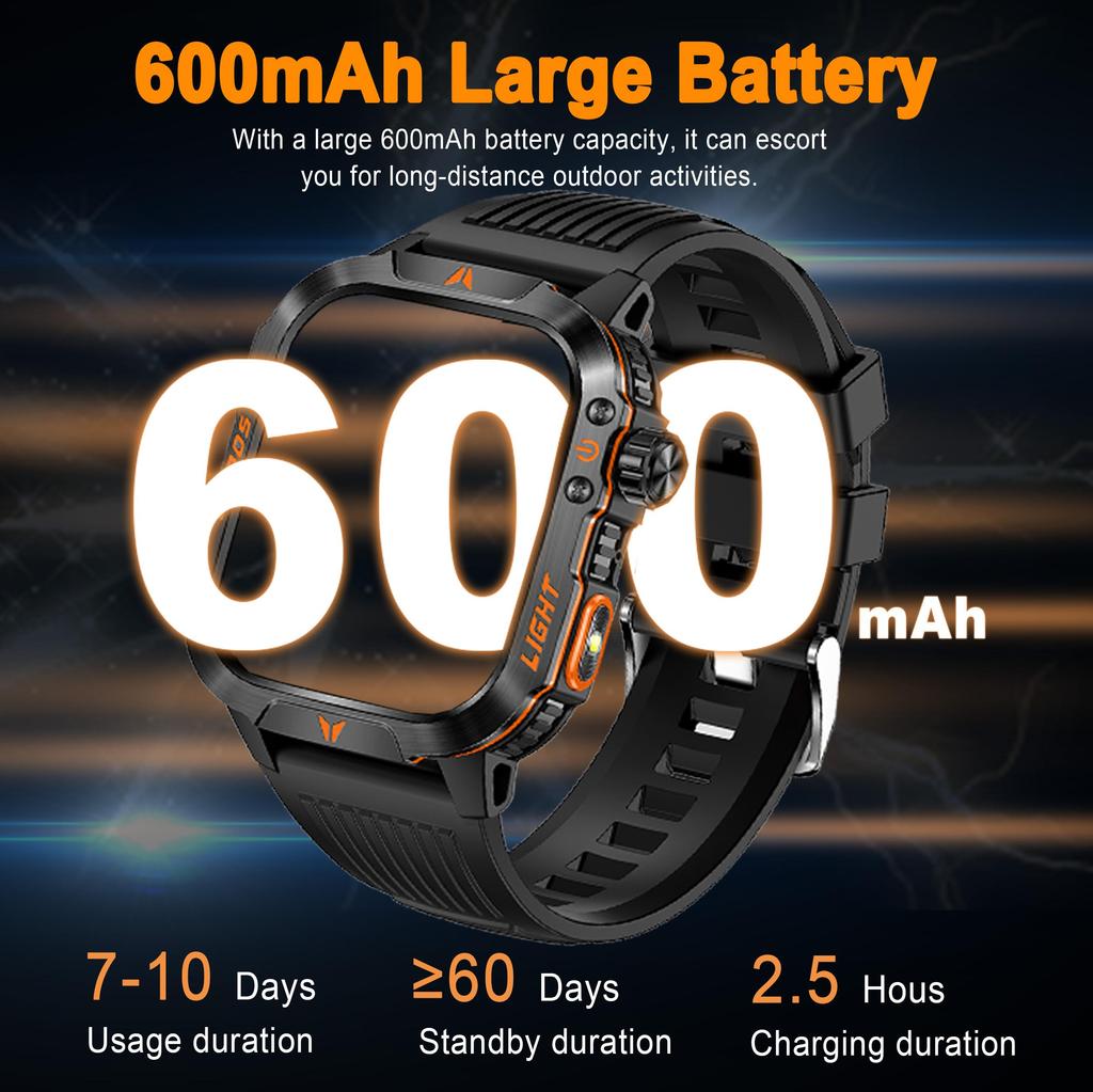 QTLLBT Sports Smartwatch, Built-in Flashlight, More Than 100 Activity Modes, Call and Message Reminders