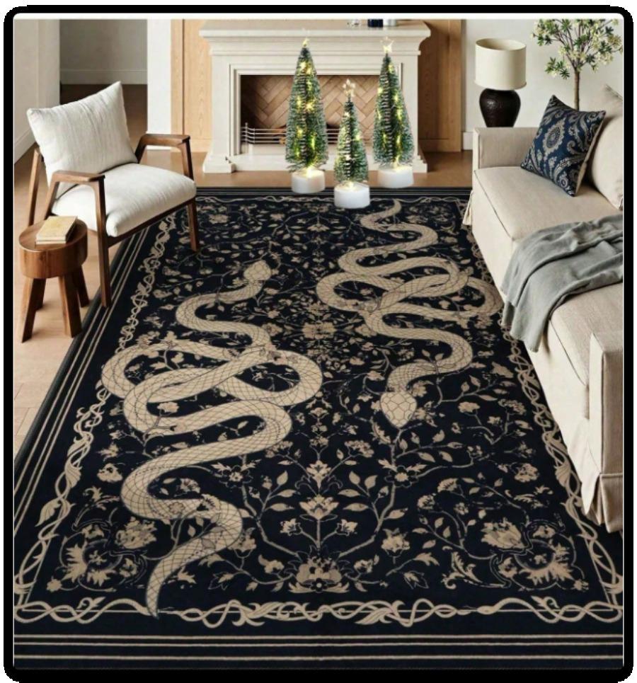 Mystical Twin Serpent Printed Floor Mat Dark Gothic Floral Decor Area Rug For Living Room Bedroom Home decor Bedroom Bedside Rug