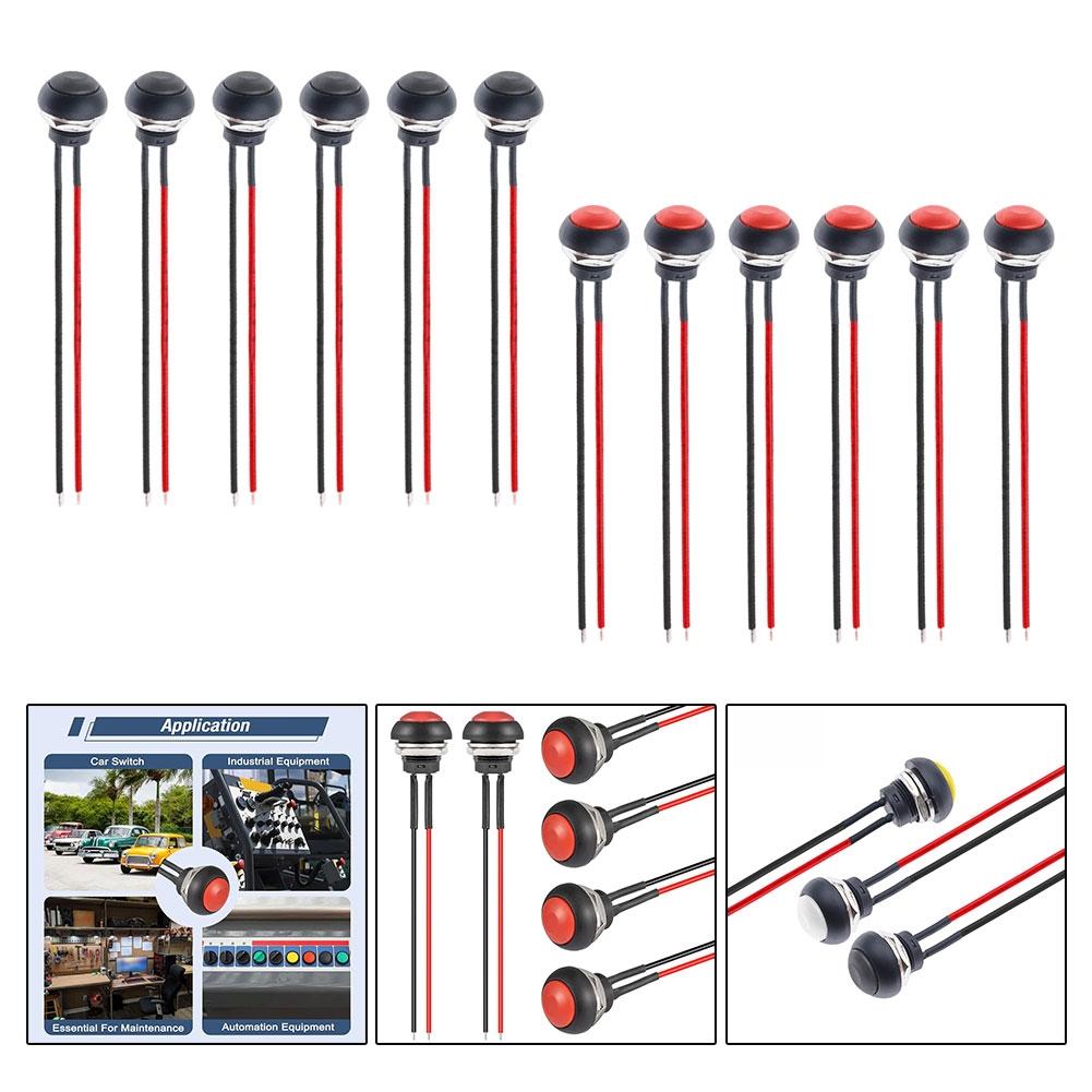 Pre-soldered Wires 12mm Push Button ABS Material Self-reset ON-OFF