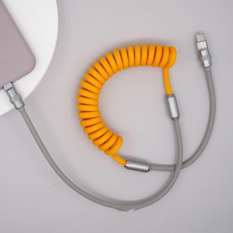 120 Вт пружинный зарядный кабель для быстрой зарядки, растягивающийся кабель для передачи данных USB-Type C, кабель для быстрой зарядки iPhone 15, Samsung, Huawei, Android