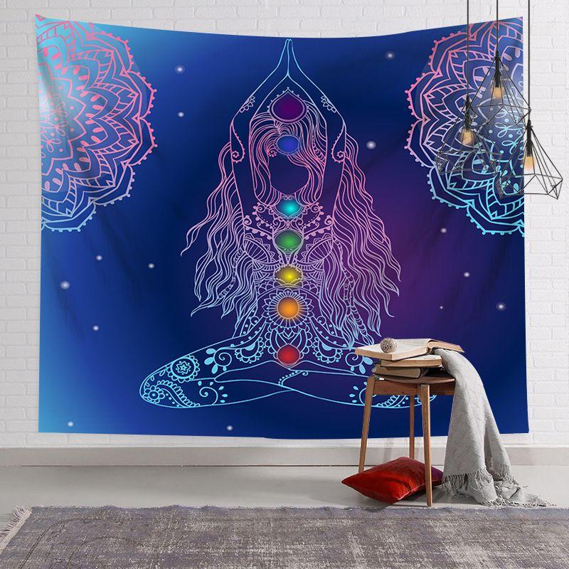 Chakra Yoga Meditation Tapestry, Spiritual Lotus Mandala Wall Hanging, Boho Aesthetic Decor for Dorm Bedroom Yoga Studio