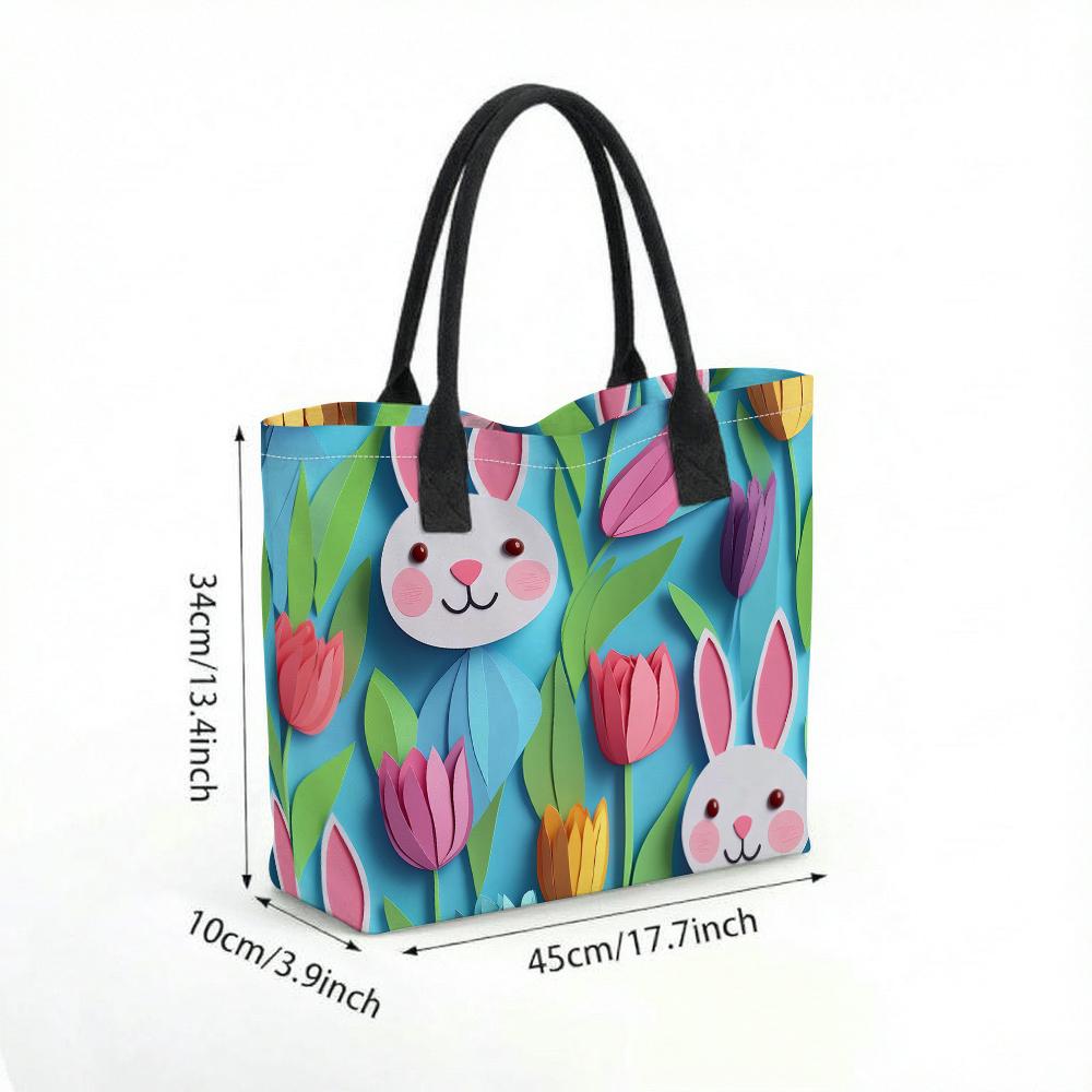Cute Bunny Floral Tote Bag for Daily Shopping Travel Women Casual Printed Canvas Handbag