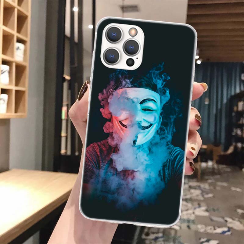 Анонимная маска V для Вендетты Мягкий чехол для телефона Для iPhone 17 Air 16 16E 15 14 Plus 13 Mini 12 11 Pro Max X XR XS 7 8 + SE 2020 Pa