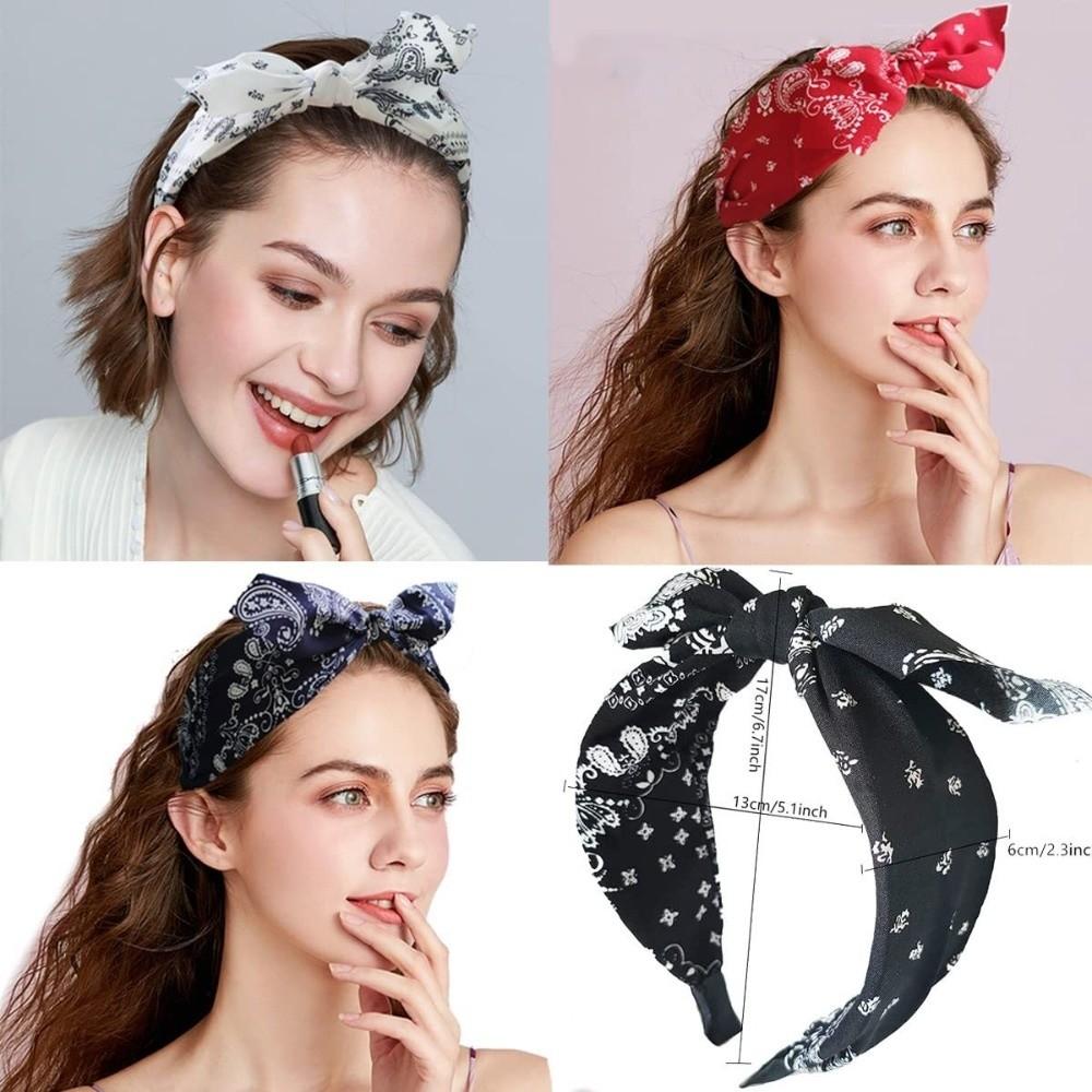 Bow Knot Women's Wide Headband Printed Hair Hoop Headwear Trendy Retro Polka Dot Hairband Girls