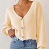 New Autumn and Winter Solid-color Button Cardigan, Deep V Short Loose Jacket, Casual Top