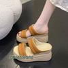 Женские однотонные босоножки на высоком каблуке с открытым носком, нескользящей платформой и клиновидным каблуком, летняя повседневная обувь с круглым носком, элегантные пляжные шлепанцы