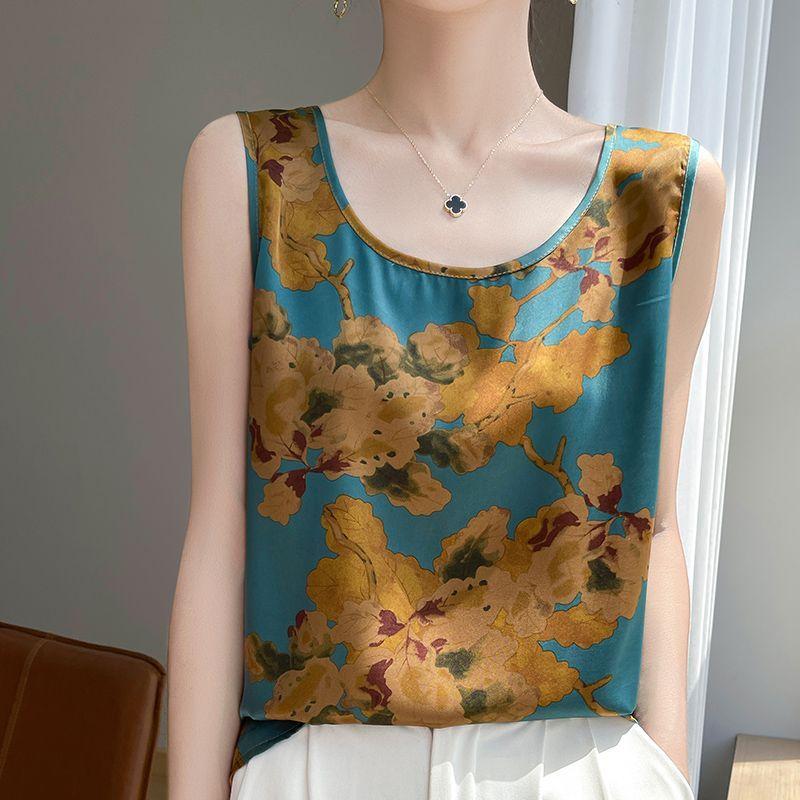 Женская атласная майка, новая свободная летняя безрукавка с круглым вырезом и принтом уксуса для костюма