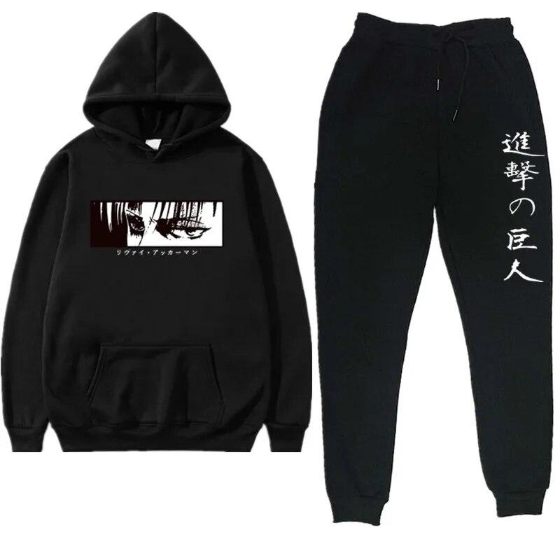 Anime Attack On Titan Levi Green Winter Tracksuit 2 Piece Set Hoodies Pants Sportwear Suit Hooded Sweatshirt Tracksuit Woman