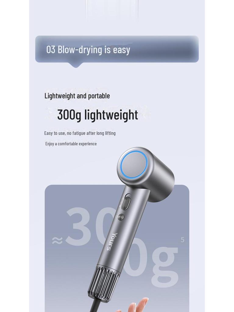 Высокоскоростной бесщеточный фен Yongri со скоростью вращения 110 000 об/мин и технологией отрицательных ионов, низким уровнем шума и быстрой сушкой 