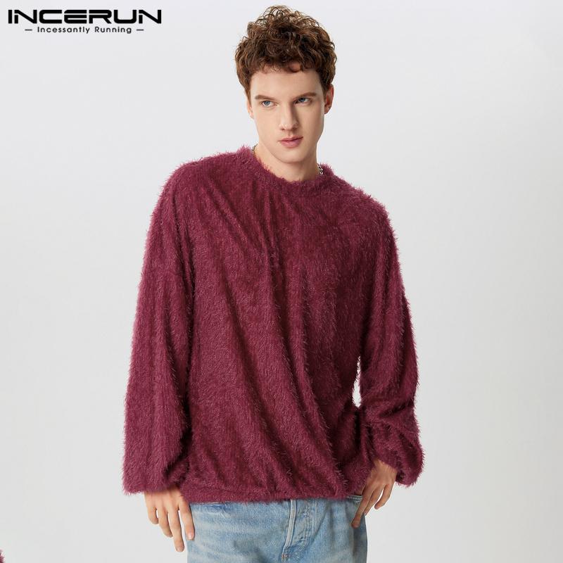 INCERUN Men Autumn Winter Long Sleeve Fleece Warm Tops Casual Furry Pullovers