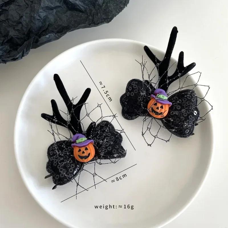 2PCS Halloween Headdress Pumpkin Ghost Bat Antler Hairpin Funny Hair Accessories Girls' Holiday Dance Dress Party Hairpin Decor