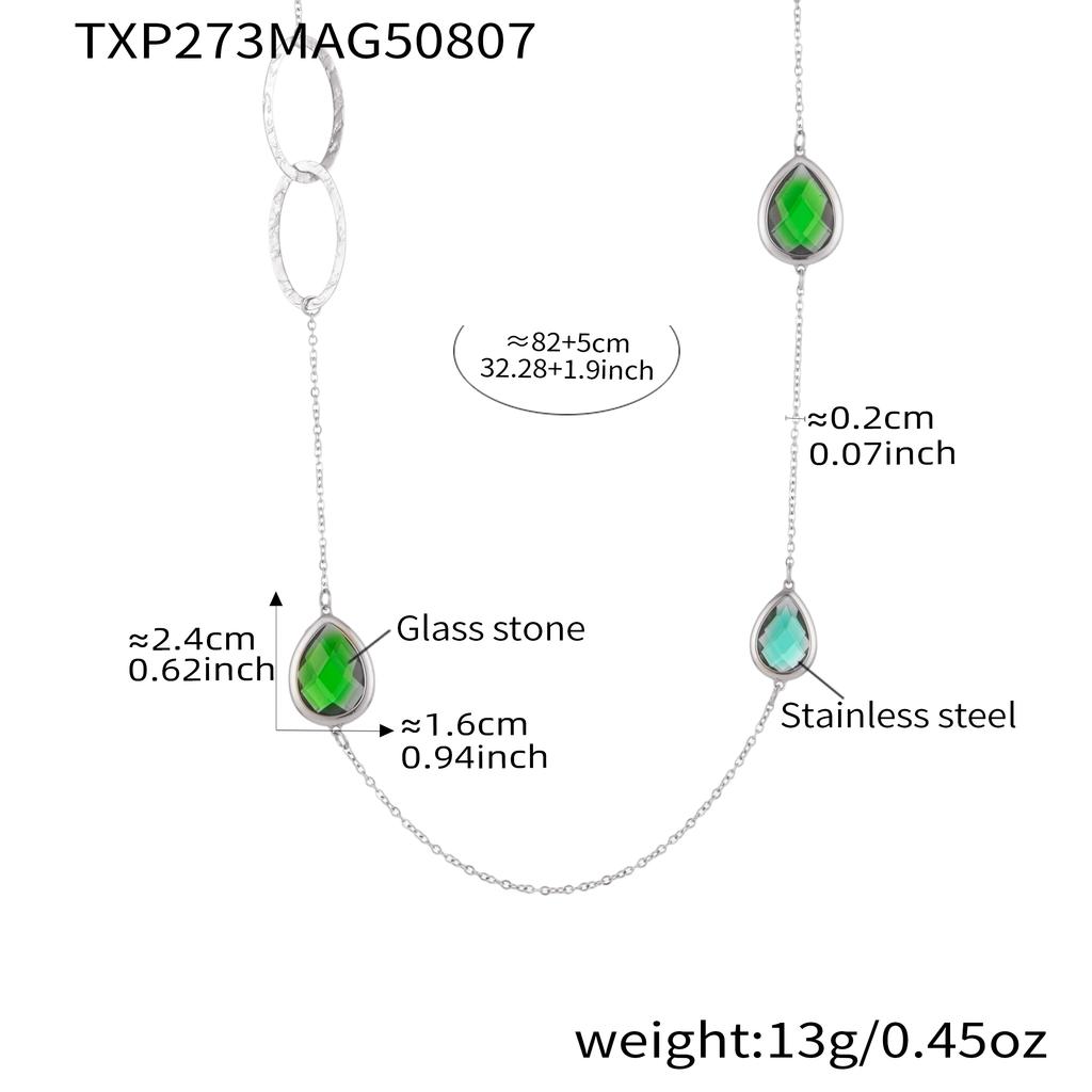 Длинная цепочка-ожерелье для свитера 82 см из нержавеющей стали с покрытием 18 карат золотом с блестящей подвеской-каплей и граневым стеклянным камнем, ожерелья для женщин