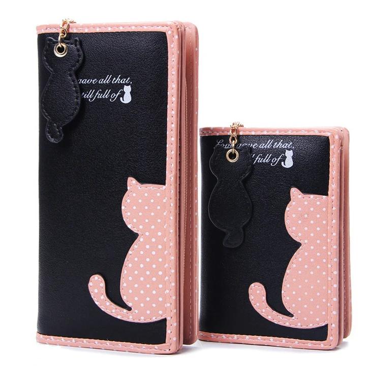 Женские кошельки на молнии Женские сумочки Клатч Кошелек для мелочи Держатель для карт Искусственная кожа Кошелек Кошка Женщина Кошельки Сумки