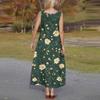 Женский повседневный сарафан длиной до пола, летнее пляжное платье, круглый вырез, без рукавов, свободный сарафан с принтом