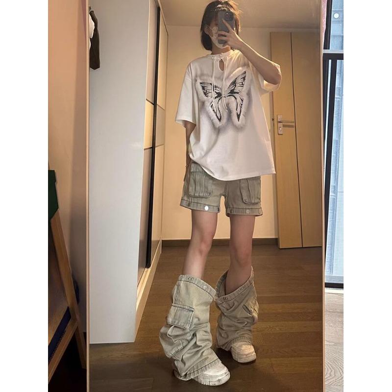 Harajuku Vintage High Waist Loose Jeans Pockets Patchwork Sexy Брюки женские Y2K Wide Leg Baggy High Street Style Denim Брюки