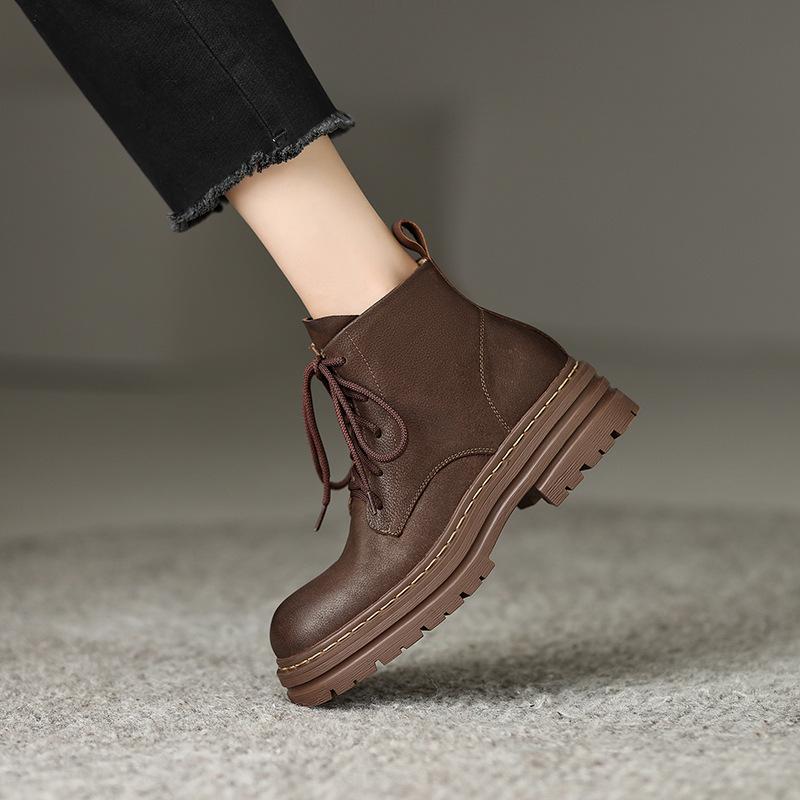 Модные британские ботинки на платформе для женщин, осень-зима, новые дизайнерские повседневные ботильоны, женская мода, однотонные кожаные туфли для женщин