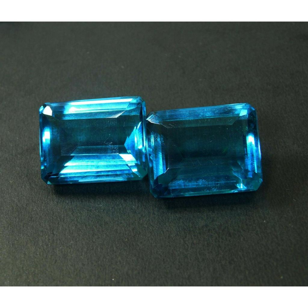 NATURAL Ocean Blue Aquamarine 78 Ct Emerald Cut Loose Gemstones Pair