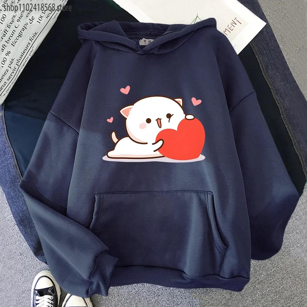 Kawaii Peach Cat Hoodies Cartoon Cute Printed Sweatshirt Women Tops Ropa Aesthetic Clothes Women Female Korean Hoody