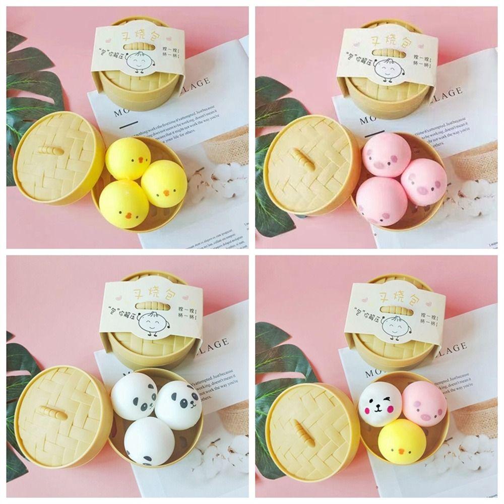 Pig/Chick Animal Dumpling Toys Steamer Dog Bun Squeeze Balls Mini Squeeze Toys Kids Toy